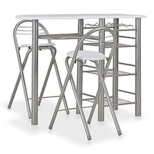 vidaXL Set da Bar 3 pz con Mensole Robusto Pratico Pieghevole con Portabottiglie Tavolo e Sgabelli in Legno e Acciaio Bianco e Argento