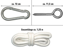 AMANKA Kit per Appendere sedie sospese Poltrona sospesa Amaca a Sospensione Dondolo Appeso | in Robusto Metallo | incl. Moschettone Golfare Corda | Peso Max supportato ca 160 kg