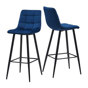 MissZZ Set di 2 sgabelli da Bar da Cucina in Velluto per la Colazione con Gambe in Metallo Sgabelli Alti con schienali Poggiapiedi per Cucina Soggiorno Hotel Ristorante Pub, Strisce quadrate Blu