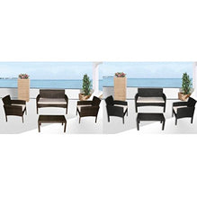 Bagno Italia Arredo Divano poltrone tavolino Set Giardino Nero o Marrone Rattan Cuscini Bianchi Impermeabili I