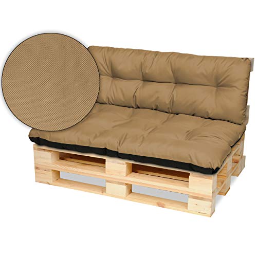 SuperKissen24. Cuscino per Bancale Divano Pallet 120x80 cm con Schienale 120x38 cm Seduta Impermeabile e Comodo per Divanetti da Esterno - Beige
