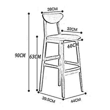 XEWNEGTZI Sgabelli da Bar Sedie da Bar retrò in Legno Massello, con Sedile E Schienale in PU, per Cucina, Pub, Caffetteria, Patio, Pranzo, Sgabello Alto, Carico 200Kg (6 Colori, 63cm)(Color:Nero)