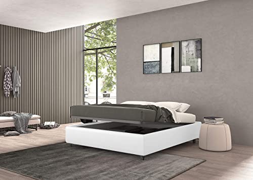 Talamo Italia Letto contenitore matrimoniale Vivaldi, Made in Italy, Struttura in ecopelle imbottita, Adatto a materasso 160x190 cm, Bianco