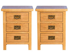 FFAN Comodini Set di 2 mobili in Rovere Surrey | Coppia di comodini rustici in Legno massello Cerato con 3 cassetti per Camera da Letto o Bagno, Completamente assemblati, 56 x 42 x 32 cm