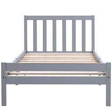 Letto singolo grigio 90 x 190 cm telaio in legno di pino massello, struttura per camera da letto in legno, letto con testiera per adulti e bambini, adatto per materassi da 90 x 190 cm