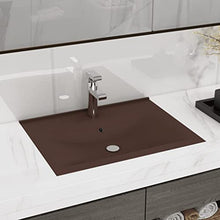 vidaXL Lavabo con Foro Rubinetto Lavello per Bagno Lavabo per Toilette Sanitari Prodotti per Bagno Vaschetta Marrone Scuro Opaco 60x46cm Ceramica