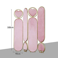 Room Screen Even Paravento Rotondo in Metallo con Decorazione Love Pink, Schermo divisorio in Pelle Scamosciata di Alta qualità, Schermo divisorio con 4 Pannelli Pieghevoli