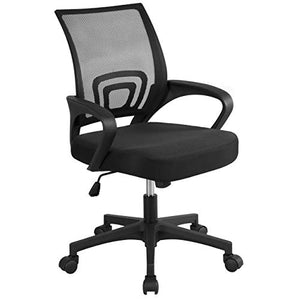 Yaheetech Sedia da Ufficio Scrivania Ergonomica Girevole Reclinabile Imbottita con Rotelle e Braccioli in Tessuto Traspirante Altezza Regolabile Nera