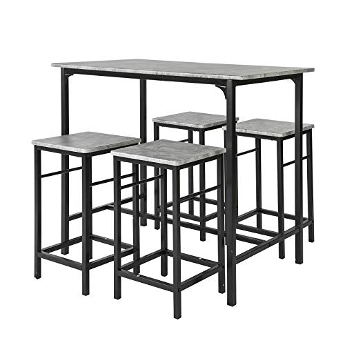 SoBuy Set 5 Pezzi Tavolo con 4 sgabelli Mobile Bar per casa Stile Industriale Grigio, L100*P60*A87cm, OGT11-HG