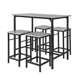 SoBuy Set 5 Pezzi Tavolo con 4 sgabelli Mobile Bar per casa Stile Industriale Grigio, L100*P60*A87cm, OGT11-HG