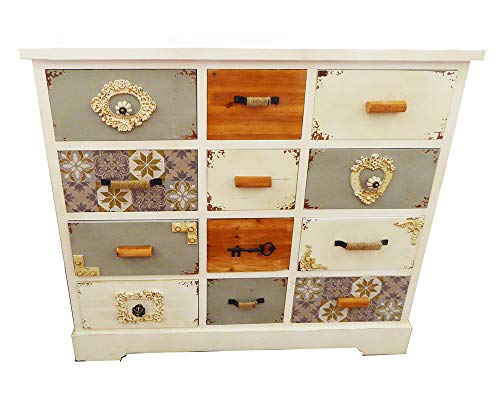 Zelda Bomboniere Cassettiera Legno 94x34,5x83 Artigianale Stile Rustico