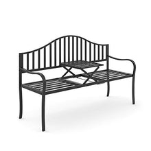 Outsunny Panchina da Giardino 2 Persone con Tavolino Estensibile Metallo 160 x 53 x 95 cm Nero