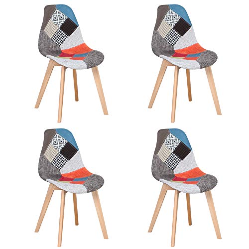 BenyLed Set di 4 Sedie da Pranzo Sedie Patchwork Colorate con Gambe in Legno Poltrona Scandinava per Cucina, Soggiorno, Bar, ECC, (Rosso)