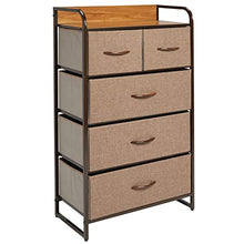 mDesign Elegante cassettiera con 3 cassetti grandi e 2 piccoli – Capiente canterano ideale per qualunque stanza della casa – Comò in metallo, legno MDF e tessuto – marrone chiaro
