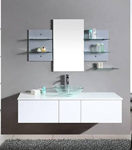 Bagno Italia Mobile Arredo Bagno da 140cm sospeso bianco con lavabo d'appoggio e specchio con mensole Mobili arredi 1 l