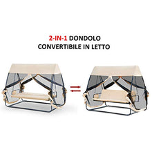 Outsunny Dondolo Letto da Giardino con Zanzariera caffè Chiaro, Dondolo Ribaltabile 3 Posti per Esterno e Balcone 240x140x197cm
