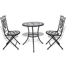 vidaXL Tavolo da Giardino con Mosaico 60 cm e 2 sedie Colore Nero/Bianco