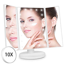 KSIBNW Specchio da a Tre Ante con Luci 22 LED Touch Screen Dimmerabile ad Alta Definizione 180 °Regolabile Cosmetico Illuminato Toeletta Specchio da Appoggio Ingrandimento 1X / 2X / 3X /10X