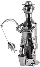 BRUBAKER Portabottiglia da Vino dal Raffinato Design Pescatore con Pesce - Portabottiglie per Vino in Metallo con Biglietto di Auguri