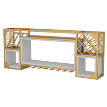 Portabottiglie in legno massello in ferro battuto, portabottiglie in vetro per calice di lusso leggero a parete/A / 120×25×60cm