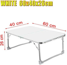 Tavolo da campeggio Tavolo da laptop pieghevole, Breakfast per servire Bed DeskTray, tavolo da picnic portatile e ultra leggero, pieghe a metà, 60x40 cm, bianco Tavolo pieghevole multifunzionale