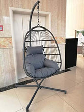 Chicreat Sedia pensile in polyrattan, con telaio pieghevole, Cuscino e schienale, 88 x 64 x 117 cm