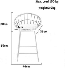 LWW Sedie, Sedie in ferro battuto Sgabello nordico dorato Sedia da bar Sedia per il tempo libero Sedia da pranzo moderna e minimalista Sedia in filo metallico,Altezza seduta 65 cm