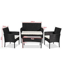 Shuishui - Set di mobili da giardino per soggiorno, balcone, 4 pezzi, colore: Nero