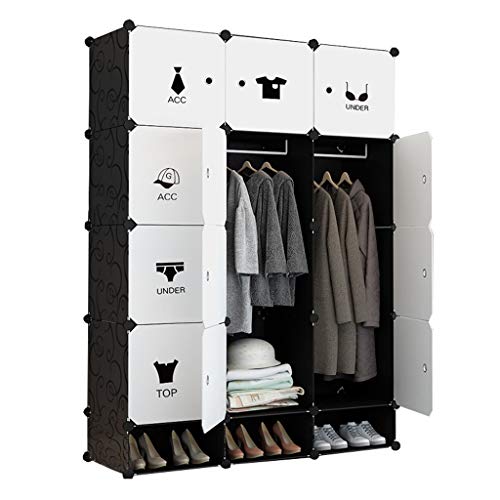 12-Porte Armadio Armadio Scarpe-Bit Archivi Rimovibili di Plastica Scaffali Abbigliamento Home Camera da Letto Nero 111X47X165CM 2-Hanging MUMUJIN