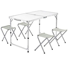 Casaria Tavolo da campeggio pieghevole in alluminio regolabile in altezza XXL con 4 sgabelli 120x60x70cm tavolino a valigetta maniglia di trasporto tavolinetto da picnic