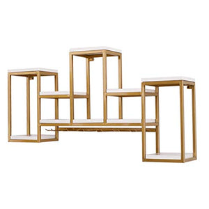 SBDLXY Scaffale Galleggiante per Vino in Legno con Supporto per calici | Armadi per Vino per Cucina, Sala da Pranzo, Bar o Cantina | Cornice Dorata con placca Bianca