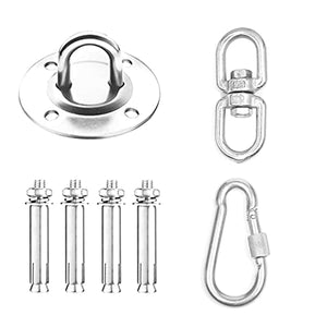 Amaca Ganci Appesi Kit Heavy Duty Oscillazione Piastra Appendini Heavy Duty in Acciaio Inox Eye Con Moschettone Viti Moschettone Per Swing Argento