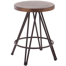 Indhouse - Sgabello da bar design loft e stile industriale vintage su asta massiccia con seduta in legno.