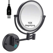 ZJBB Specchio Trucco da Parete con Luce LED Regolabile, Specchio Ingranditore da Bagno Bilaterale 1X/10X, 360° Girevole e Estensibile Specchio da Barba, Specchio Cosmetico Illuminato
