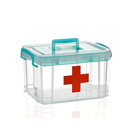 Scatola per Medicinali Box medica, Medicina Storage Box, scatola for attrezzi, multifunzionale della famiglia First Aid Kit, Vassoio staccabile, doppio strato (Blu) Contenitore per Medicinali