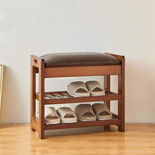 YANG Solido Modifica Legno Scarpe Bench Rack Calzature di Pelle PU poggiapiedi Imbottito Guardaroba Bagno Pouf ottomano Carico 200kg (Color : B, Size : 50x28.5x45cm)