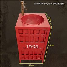 YRRA Autoportante Mobile Lavabo Bagno, Stile Industriale Mobile Bagno con Lavabo, con Lavello e Rubinetto Combinato 17,7 x 33,4 Pollici,Red with Mirror