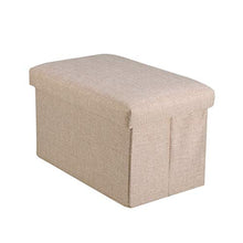 Pouf pieghevole con ripiano superiore pieghevole per giocattoli, cassapanca in tessuto di lino, poggiapiedi per camera da letto, soggiorno (beige)