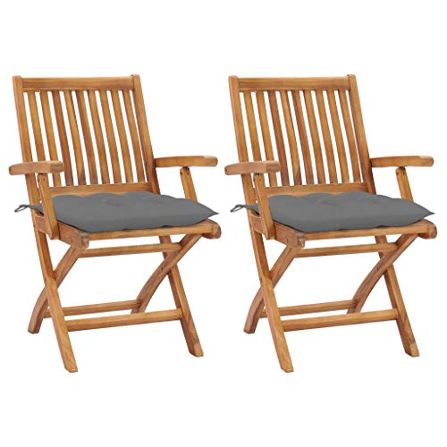 vidaXL Sedie da Giardino 2 pz con Cuscini Grigio in Massello di Teak