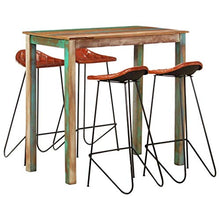 Set Tavolo da Bar 5 Pezzi con 2 sgabelli da Bar Tavolo da Bar per la Colazione e sgabelli Set per Cucina Soggiorno Sala per Feste Industriale in Legno massello di Recupero e Vera Pelle