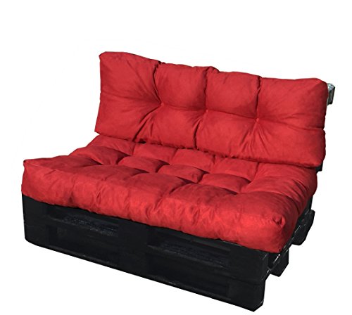 SET CUSCINI PER DIVANI PALLET BANCALI Seduta 120x80x15 cm + Schienale 120x42x10-18 cm - COLORE BORDO'