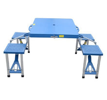 homcom Outsunny - Tavolo da Campeggio Picnic in Alluminio con 4 Sedie Richiudibile a Valigetta Azzurro