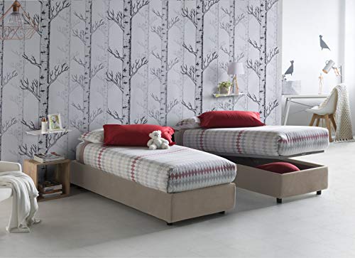 Talamo Italia Letto contenitore Singolo Silvia Sommier, Made in Italy, Letto con rivestimento in tessuto, Apertura frontale, con materasso cm 80x190 incluso, Tortora