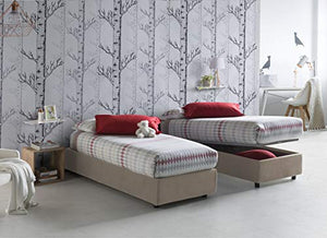 Talamo Italia Letto contenitore Singolo Silvia Sommier, Made in Italy, Letto con rivestimento in tessuto, Apertura frontale, con materasso cm 80x190 incluso, Tortora