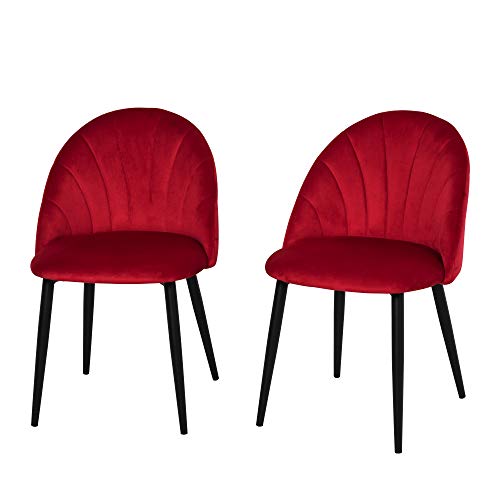 homcom Set 2 Sedie per Sala da Pranzo Imbottite, Poltroncine dal Design Nordico in Metallo e Velluto Rosso, 52x54x79cm