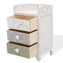 Rebecca Mobili Comodino 3 cassetti, cassettiera Bianca Grigio Beige, Legno paulonia, Shabby, Camera Bagno - Misure: 58 x 35 x 27 cm (HxLxP) - Art. RE4378