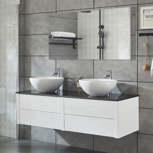 Bagno Italia Mobile Arredo Bagno 150cm sospeso bianco con lavabo d'appoggio e specchio Mobili 1 l