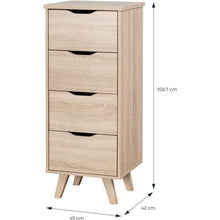 VANKKA Cassettiera con 4 cassetti - decoro rovere Sonoma - L 44 x P 42 x H 108 cm