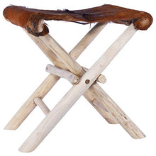 vidaXL Sgabello Pieghevole Sedia Richiudibile Sedile Seggiola Alta Arredo Arredamento Mobili in Vera Pelle di Capra e Legno di Teak