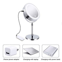 Specchio per trucco illuminato ricaricabile con luci dimmerabili, specchio per trucco 10X da 7 pollici con luci e ingrandimento, touch screen, specchio cosmetico a doppia sorgente a 360 °; Portatile r